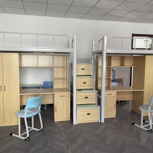 Modern metal bunk bed suitable for use in dormitories, schools, apartments, and hotels - Adult student loft bed with desk